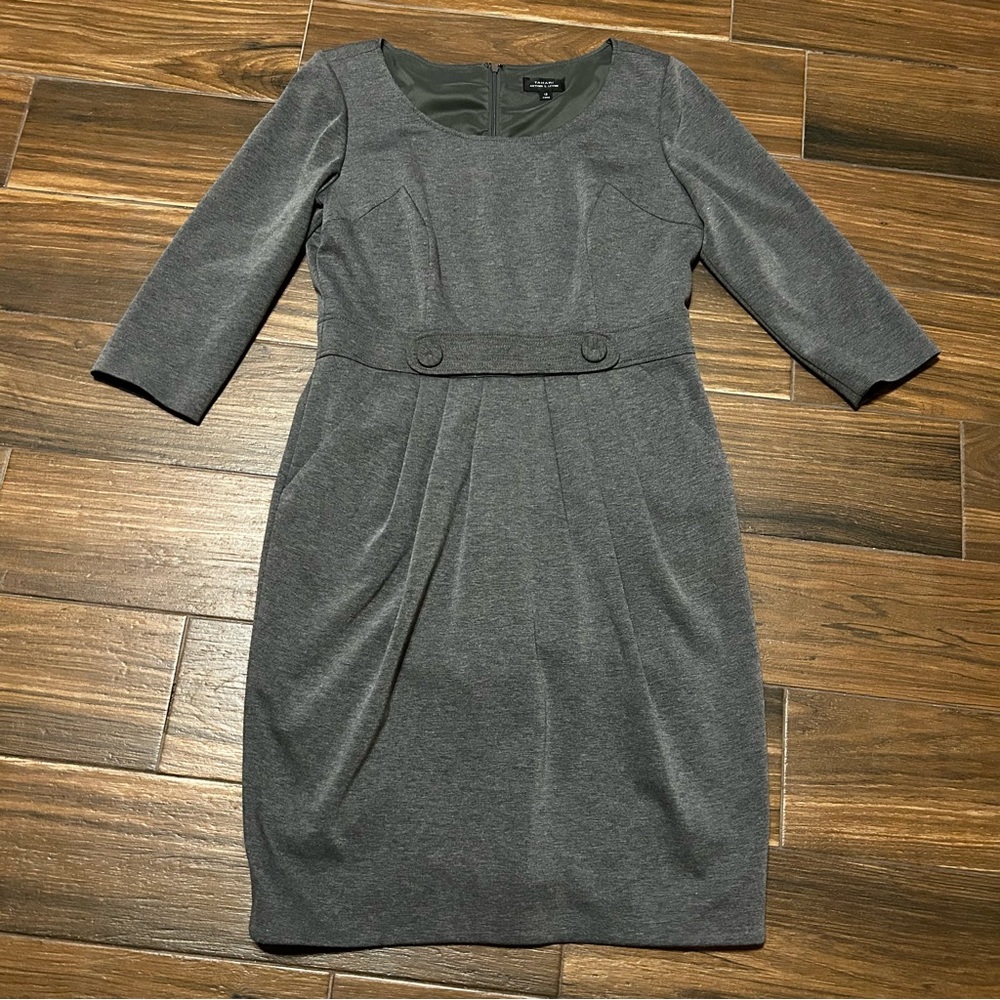 Tahari 3/4‎ Sleeve Dress Round Neck with Pockets 12 Gray Arthur S Levine